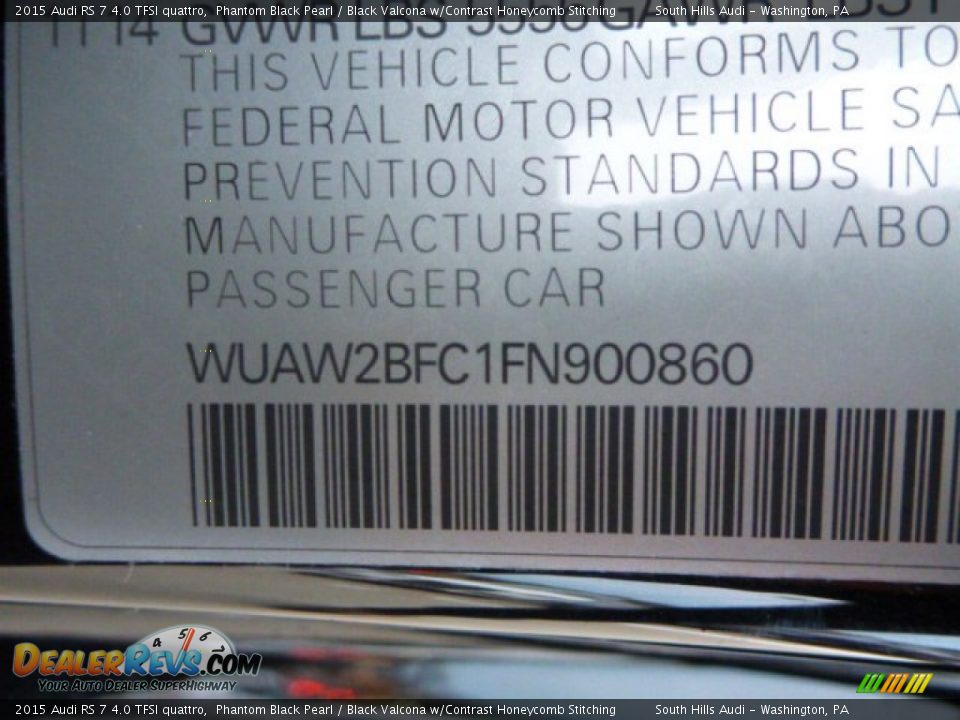 2015 Audi RS 7 4.0 TFSI quattro Phantom Black Pearl / Black Valcona w/Contrast Honeycomb Stitching Photo #12