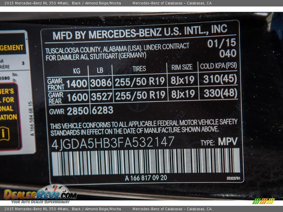 2015 Mercedes-Benz ML 350 4Matic Black / Almond Beige/Mocha Photo #7