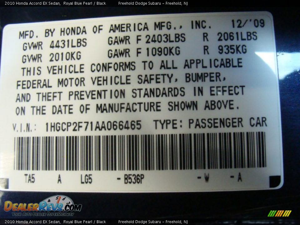 2010 Honda Accord EX Sedan Royal Blue Pearl / Black Photo #24