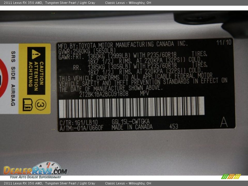2011 Lexus RX 350 AWD Tungsten Silver Pearl / Light Gray Photo #26