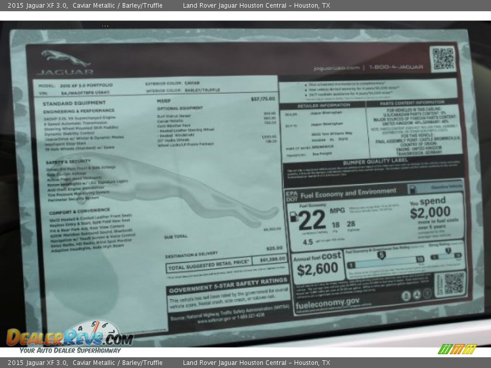 2015 Jaguar XF 3.0 Window Sticker Photo #33