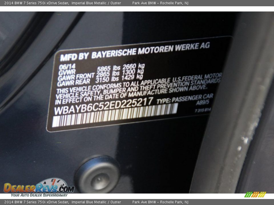 2014 BMW 7 Series 750i xDrive Sedan Imperial Blue Metallic / Oyster Photo #36