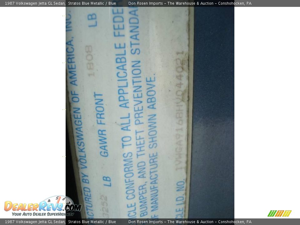 1987 Volkswagen Jetta GL Sedan Stratos Blue Metallic / Blue Photo #27