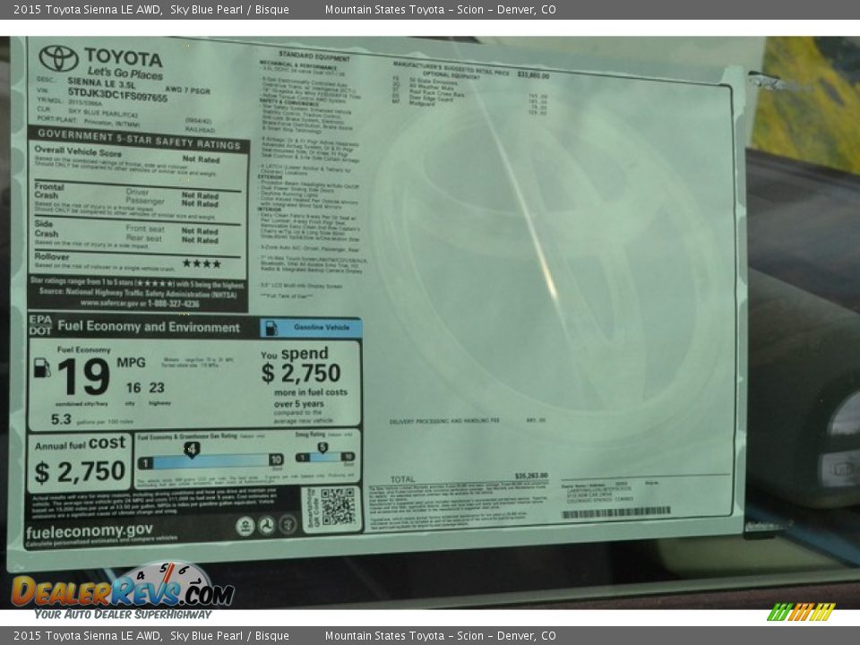 2015 Toyota Sienna LE AWD Sky Blue Pearl / Bisque Photo #11