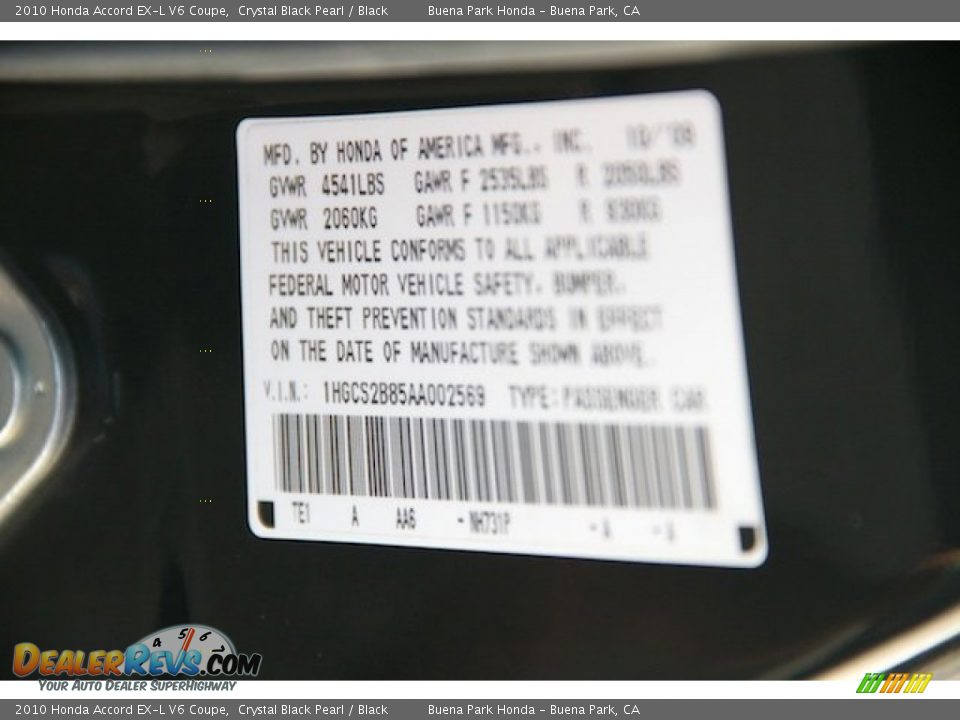 2010 Honda Accord EX-L V6 Coupe Crystal Black Pearl / Black Photo #27