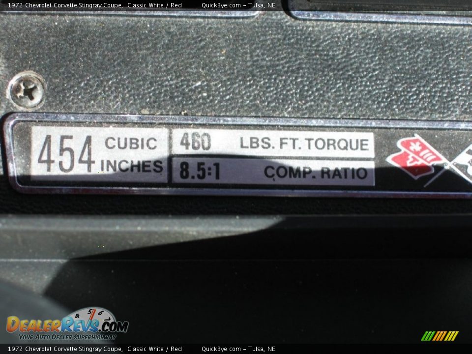 1972 Chevrolet Corvette Stingray Coupe Classic White / Red Photo #12