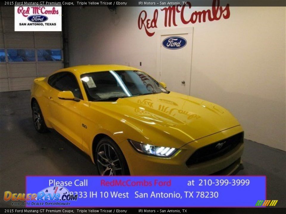 2015 Ford Mustang GT Premium Coupe Triple Yellow Tricoat / Ebony Photo #1