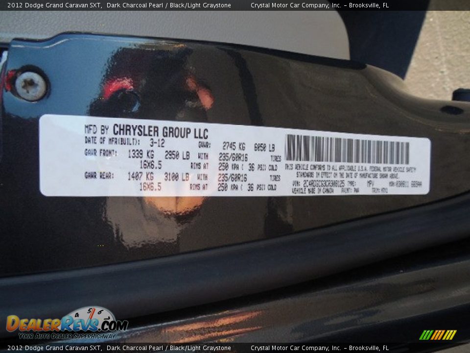2012 Dodge Grand Caravan SXT Dark Charcoal Pearl / Black/Light Graystone Photo #24