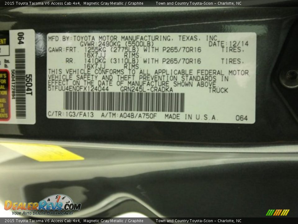 2015 Toyota Tacoma V6 Access Cab 4x4 Magnetic Gray Metallic / Graphite Photo #20