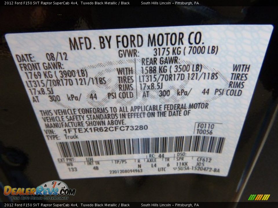 2012 Ford F150 SVT Raptor SuperCab 4x4 Tuxedo Black Metallic / Black Photo #26