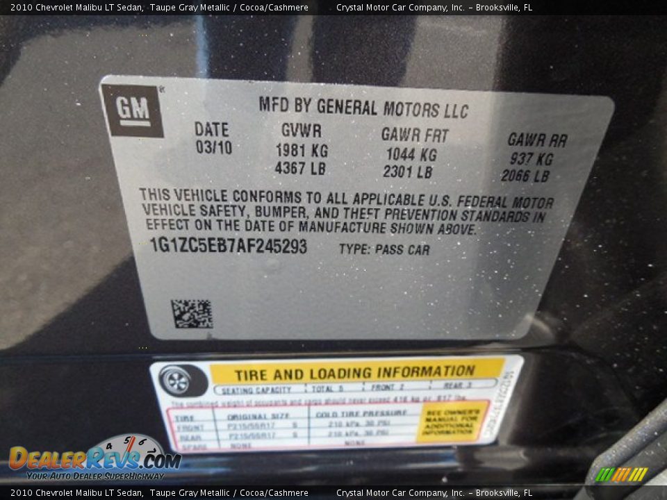 2010 Chevrolet Malibu LT Sedan Taupe Gray Metallic / Cocoa/Cashmere Photo #22