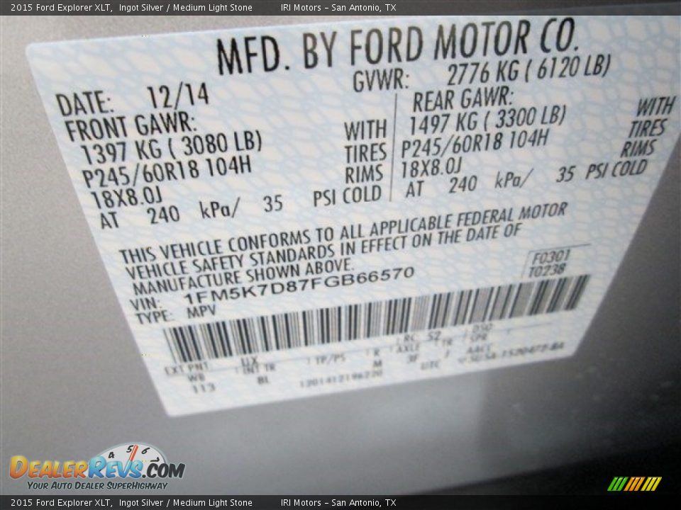 2015 Ford Explorer XLT Ingot Silver / Medium Light Stone Photo #16