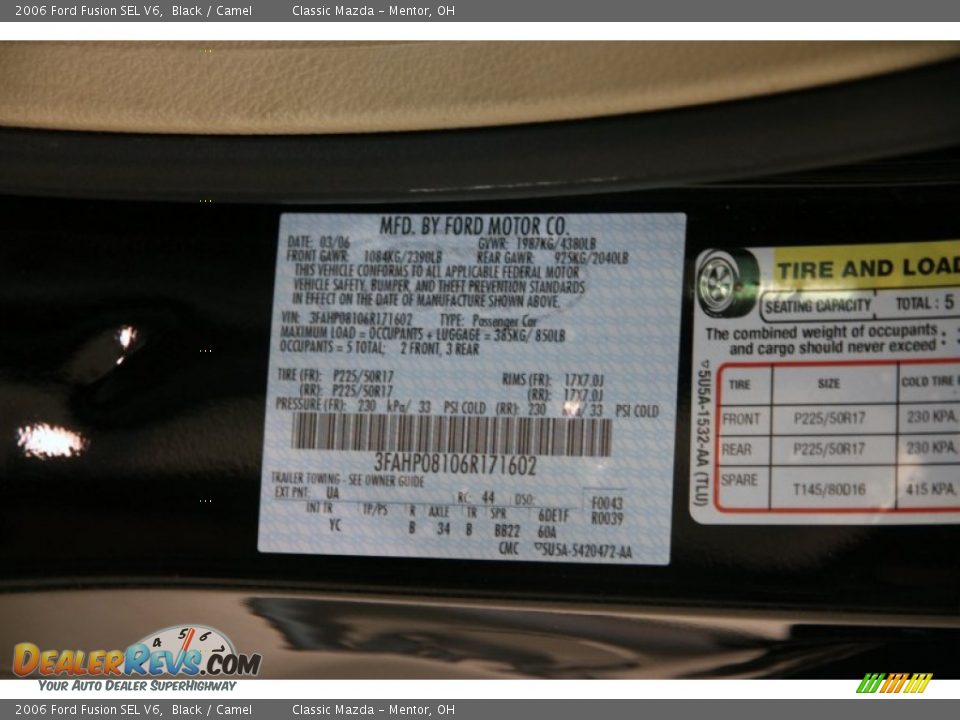 2006 Ford Fusion SEL V6 Black / Camel Photo #15