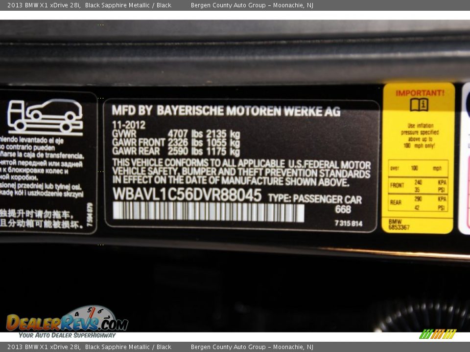 2013 BMW X1 xDrive 28i Black Sapphire Metallic / Black Photo #34