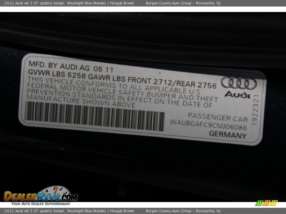 2012 Audi A6 3.0T quattro Sedan Moonlight Blue Metallic / Nougat Brown Photo #36