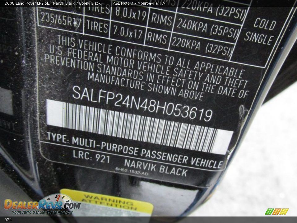 Land Rover Color Code 921 Narvik Black