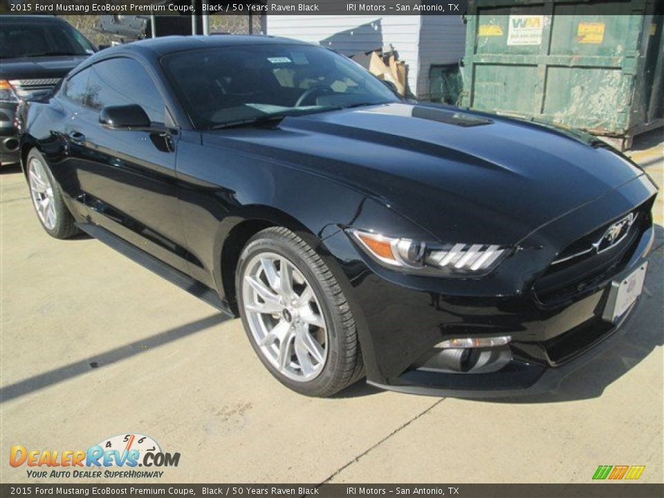 2015 Ford Mustang EcoBoost Premium Coupe Black / 50 Years Raven Black Photo #12