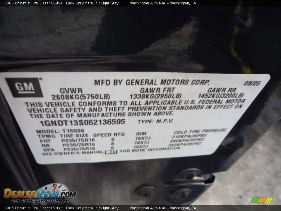 2006 Chevrolet TrailBlazer LS 4x4 Dark Gray Metallic / Light Gray Photo #19