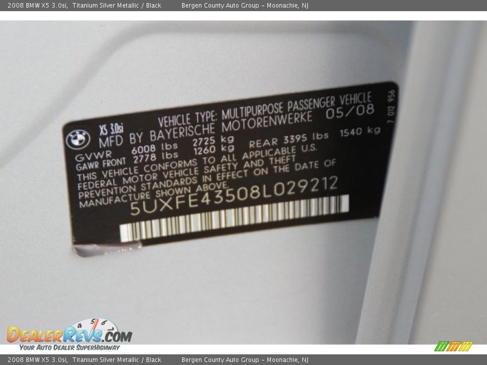 2008 BMW X5 3.0si Titanium Silver Metallic / Black Photo #36