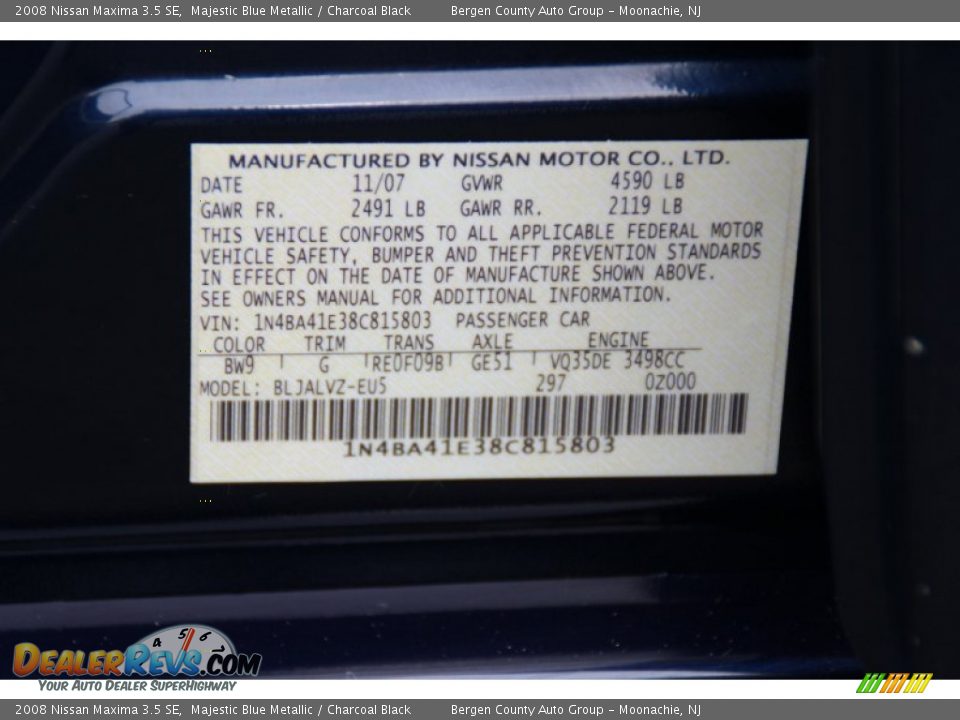 2008 Nissan Maxima 3.5 SE Majestic Blue Metallic / Charcoal Black Photo #34