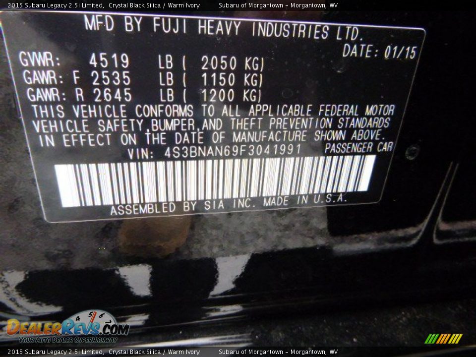 2015 Subaru Legacy 2.5i Limited Crystal Black Silica / Warm Ivory Photo #17