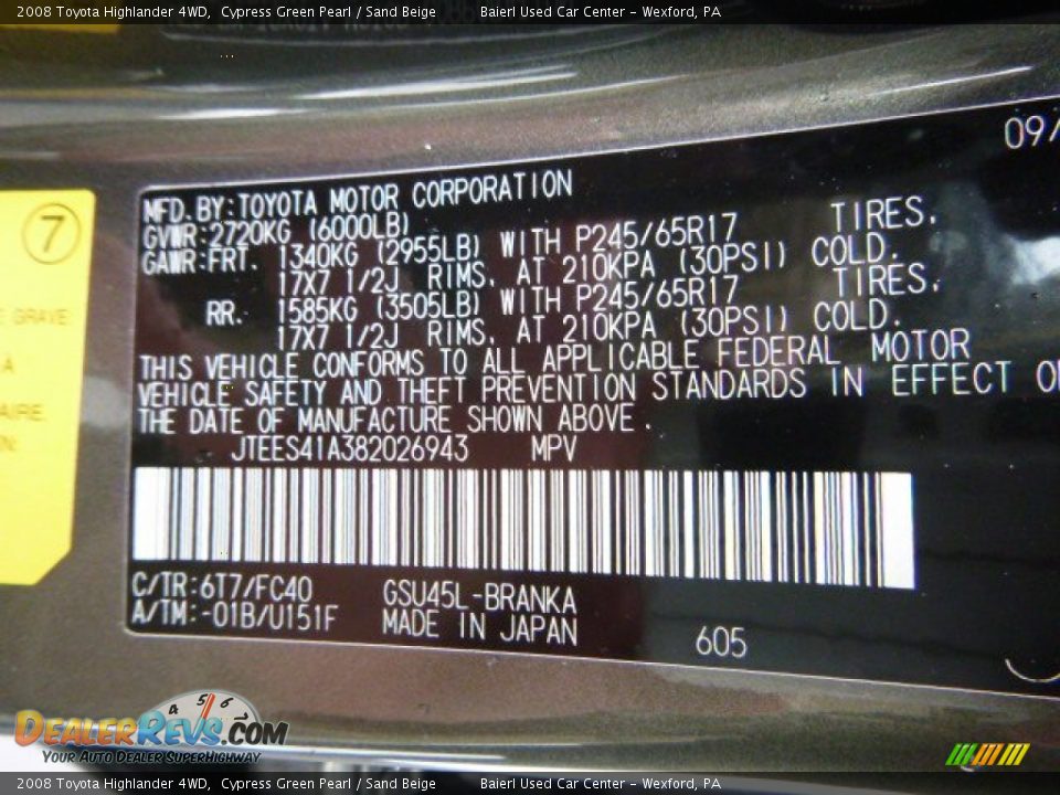 2008 Toyota Highlander 4WD Cypress Green Pearl / Sand Beige Photo #24