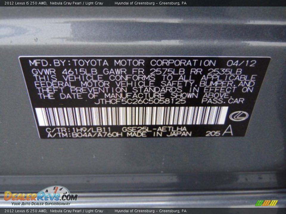 2012 Lexus IS 250 AWD Nebula Gray Pearl / Light Gray Photo #26