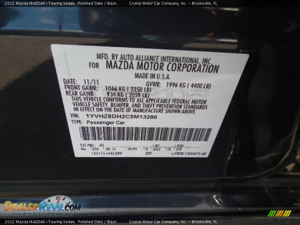 2012 Mazda MAZDA6 i Touring Sedan Polished Slate / Black Photo #22
