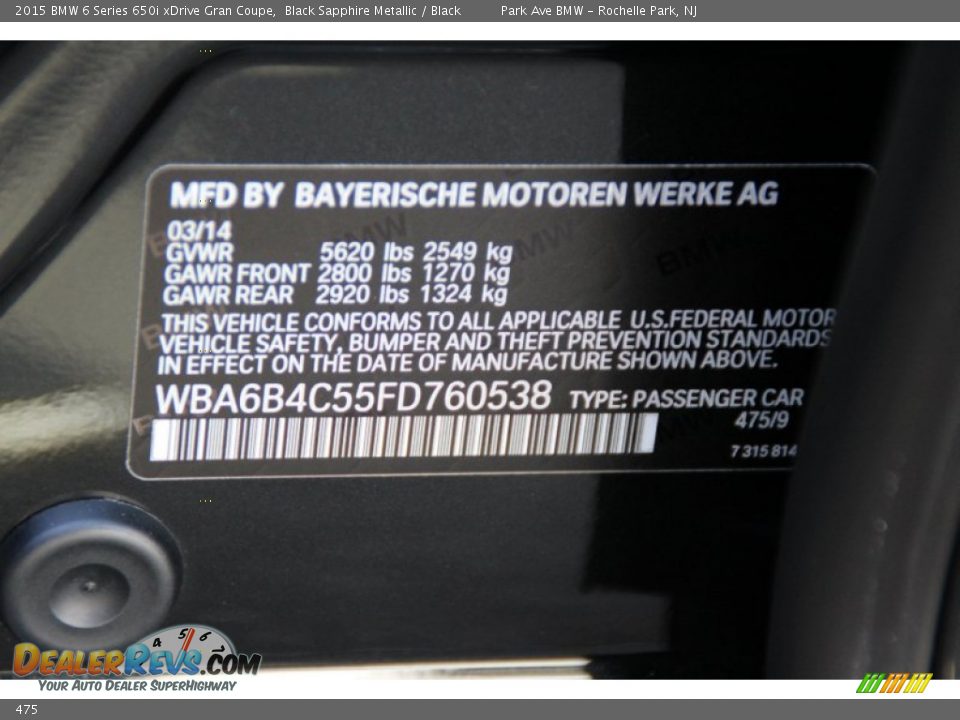 BMW Color Code 475 Black Sapphire Metallic