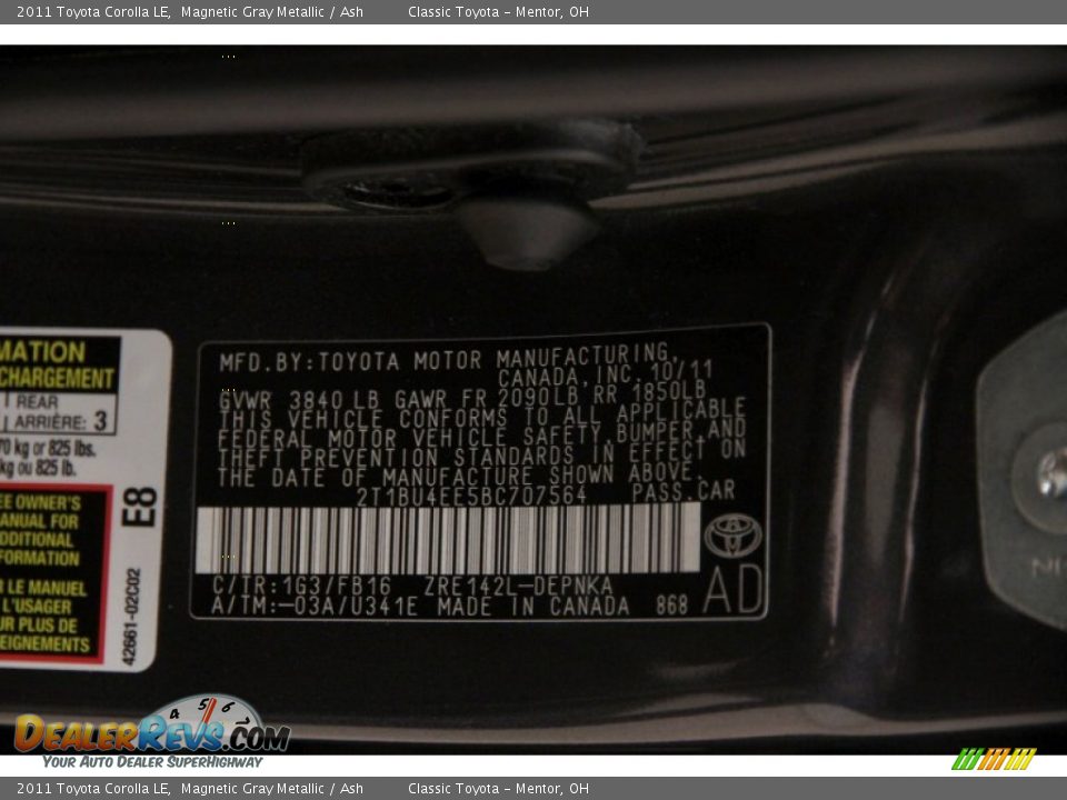 2011 Toyota Corolla LE Magnetic Gray Metallic / Ash Photo #17