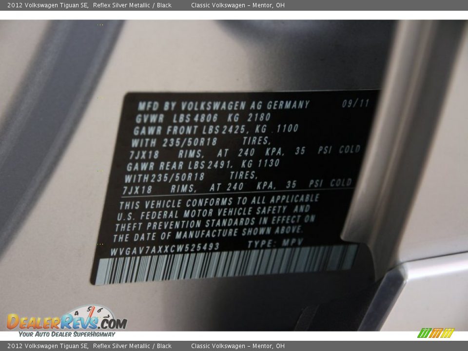2012 Volkswagen Tiguan SE Reflex Silver Metallic / Black Photo #18