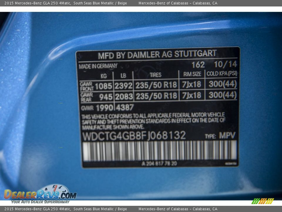 2015 Mercedes-Benz GLA 250 4Matic South Seas Blue Metallic / Beige Photo #7
