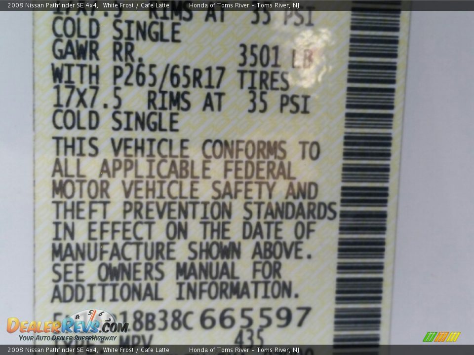 2008 Nissan Pathfinder SE 4x4 White Frost / Cafe Latte Photo #16