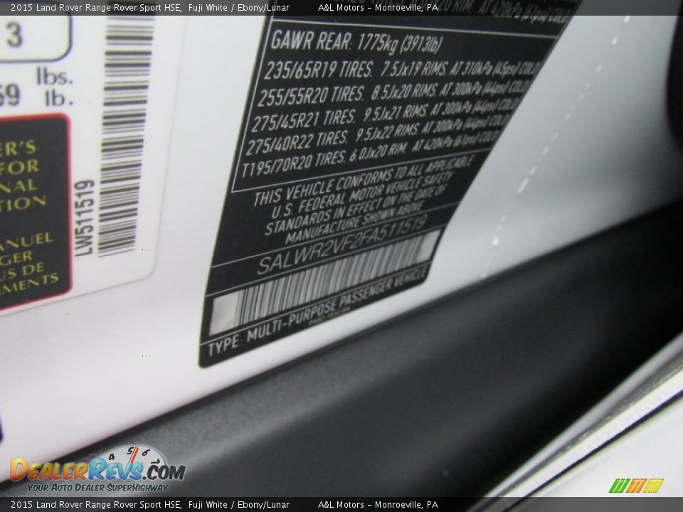 2015 Land Rover Range Rover Sport HSE Fuji White / Ebony/Lunar Photo #19