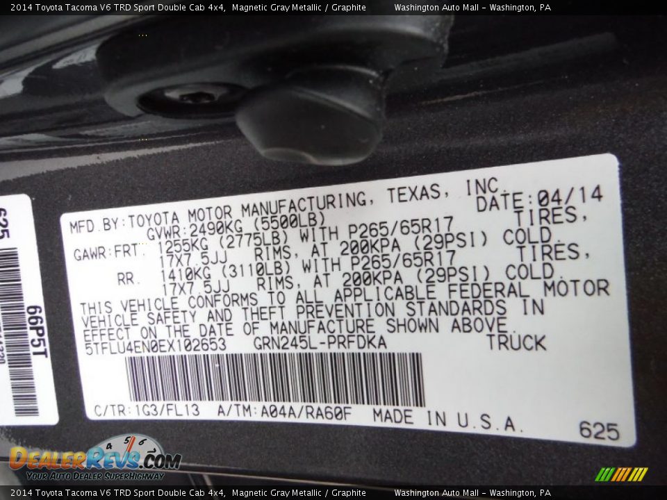 2014 Toyota Tacoma V6 TRD Sport Double Cab 4x4 Magnetic Gray Metallic / Graphite Photo #19