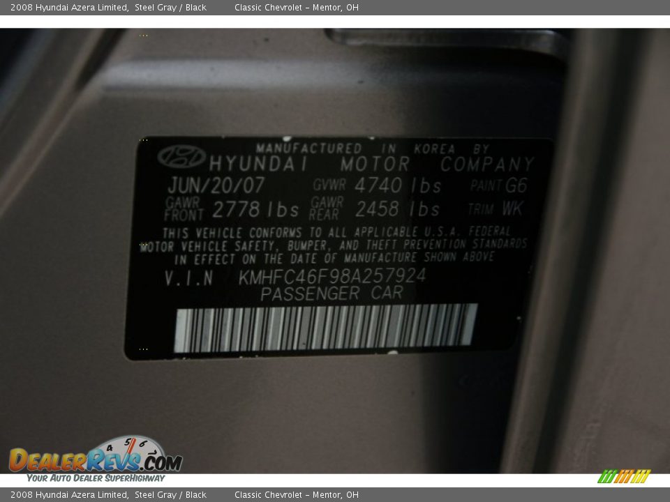 2008 Hyundai Azera Limited Steel Gray / Black Photo #17