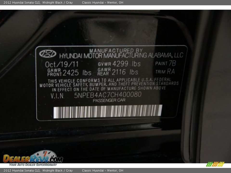 2012 Hyundai Sonata GLS Midnight Black / Gray Photo #15