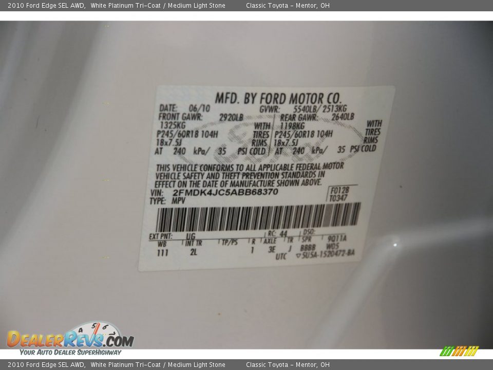 2010 Ford Edge SEL AWD White Platinum Tri-Coat / Medium Light Stone Photo #15