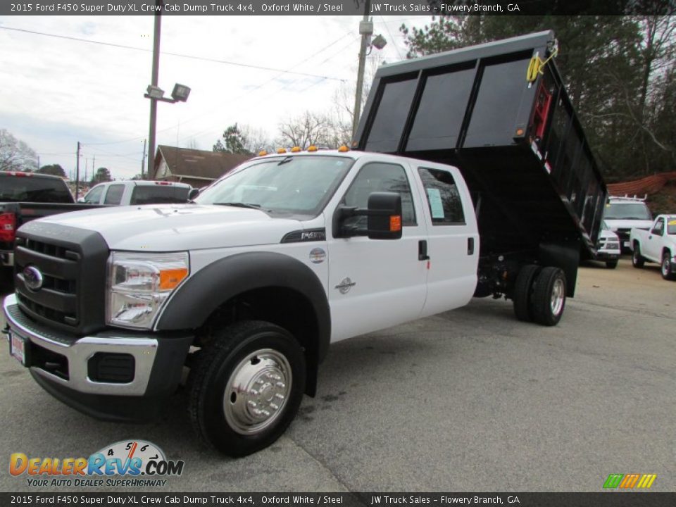 Front 3/4 View of 2015 Ford F450 Super Duty XL Crew Cab Dump Truck 4x4 Photo #2