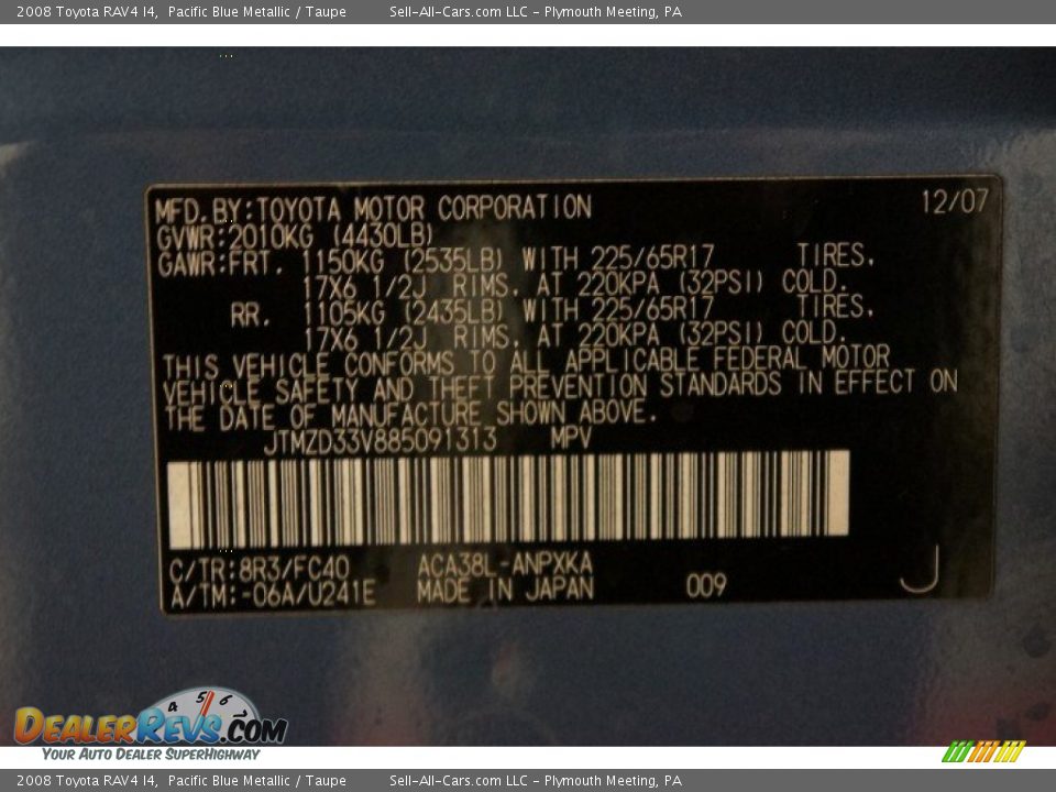 2008 Toyota RAV4 I4 Pacific Blue Metallic / Taupe Photo #14