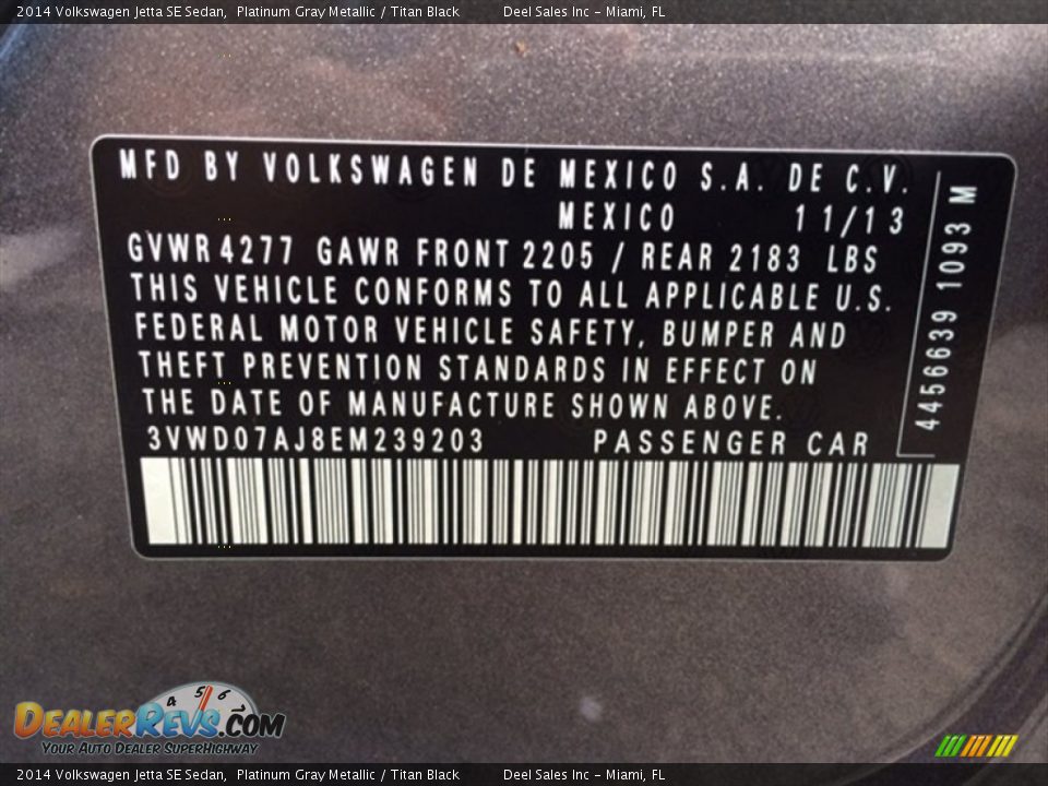 2014 Volkswagen Jetta SE Sedan Platinum Gray Metallic / Titan Black Photo #14