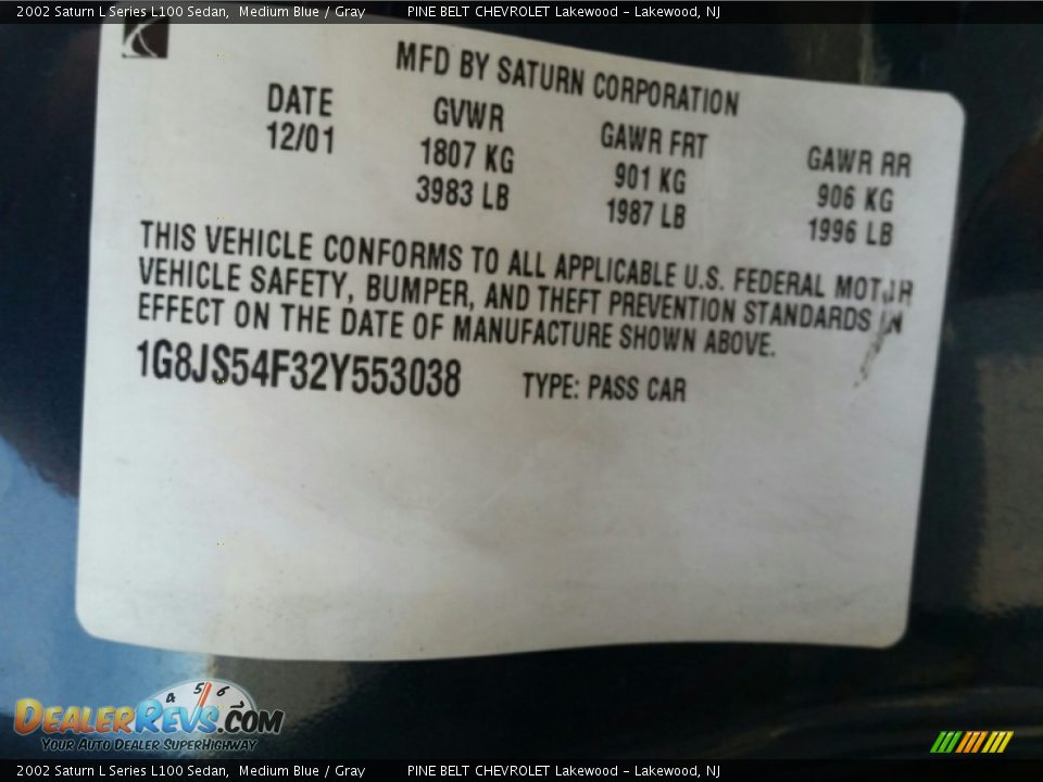 2002 Saturn L Series L100 Sedan Medium Blue / Gray Photo #17