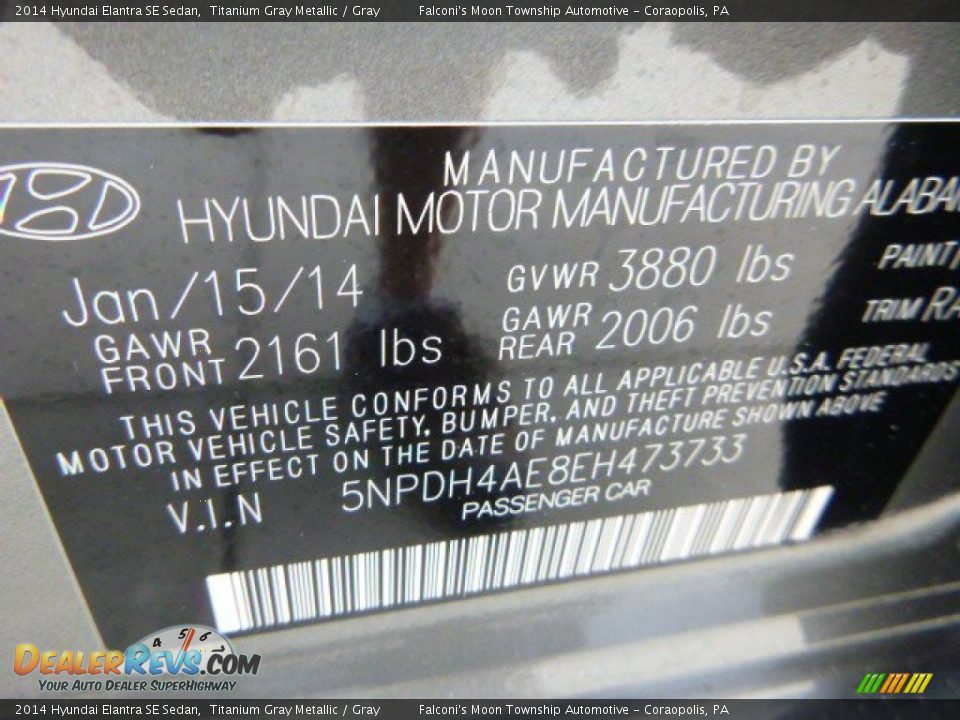 2014 Hyundai Elantra SE Sedan Titanium Gray Metallic / Gray Photo #24