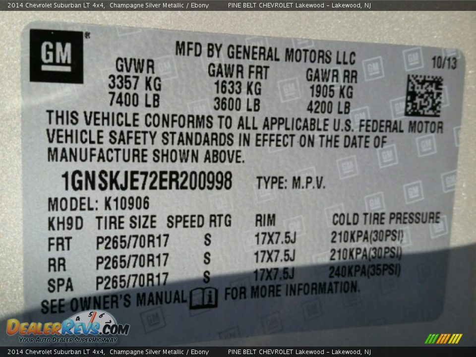 2014 Chevrolet Suburban LT 4x4 Champagne Silver Metallic / Ebony Photo #19