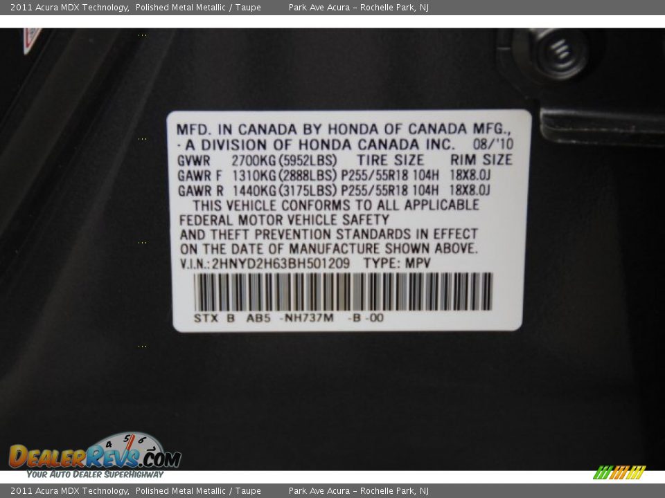 2011 Acura MDX Technology Polished Metal Metallic / Taupe Photo #33