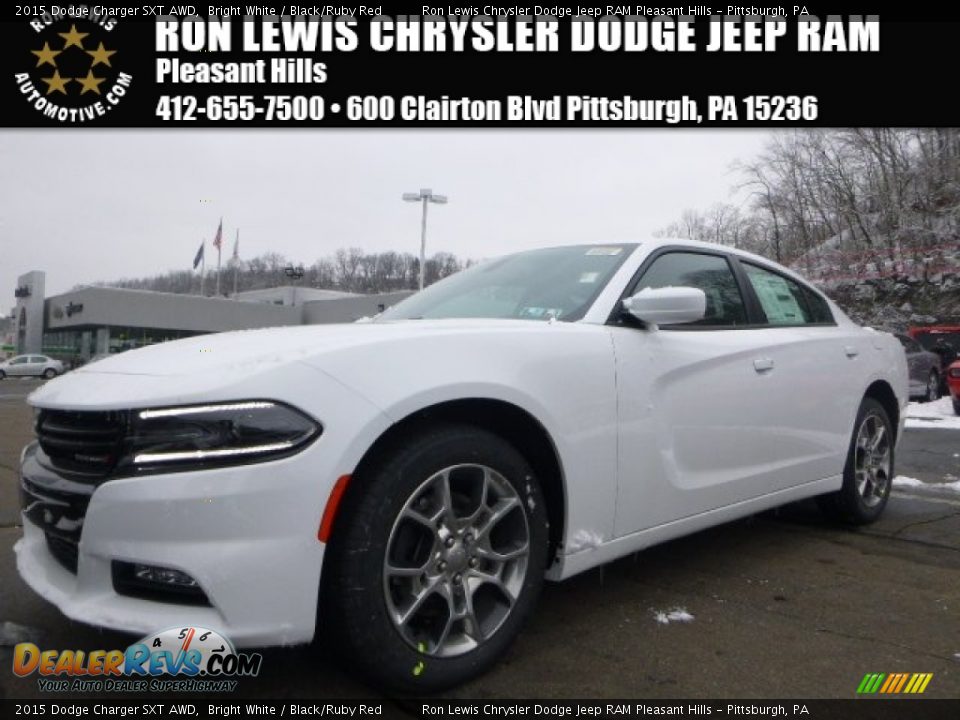 2015 Dodge Charger SXT AWD Bright White / Black/Ruby Red Photo #1