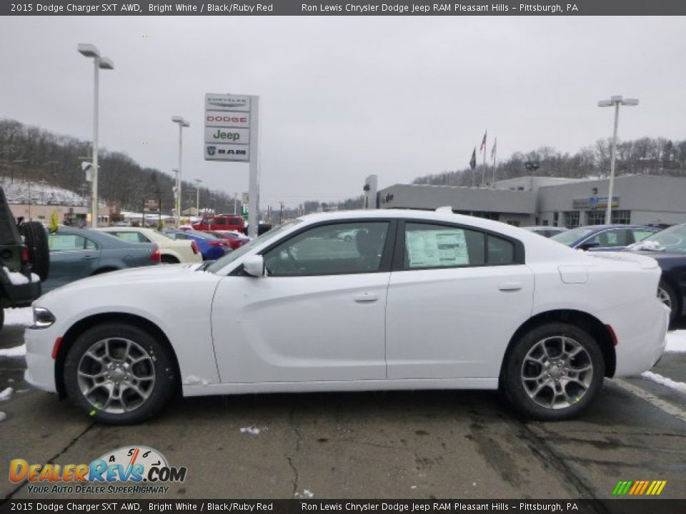 2015 Dodge Charger SXT AWD Bright White / Black/Ruby Red Photo #2