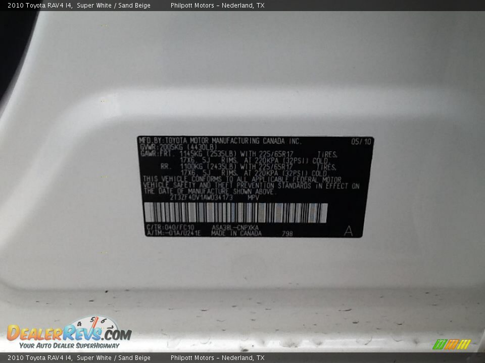 2010 Toyota RAV4 I4 Super White / Sand Beige Photo #6