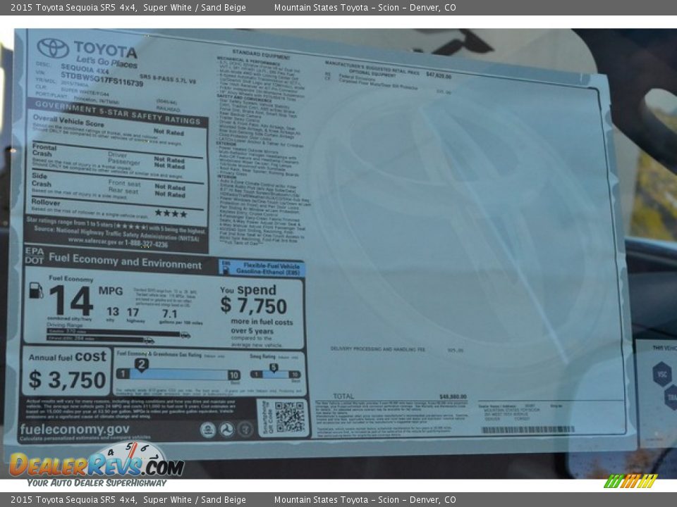 2015 Toyota Sequoia SR5 4x4 Super White / Sand Beige Photo #11