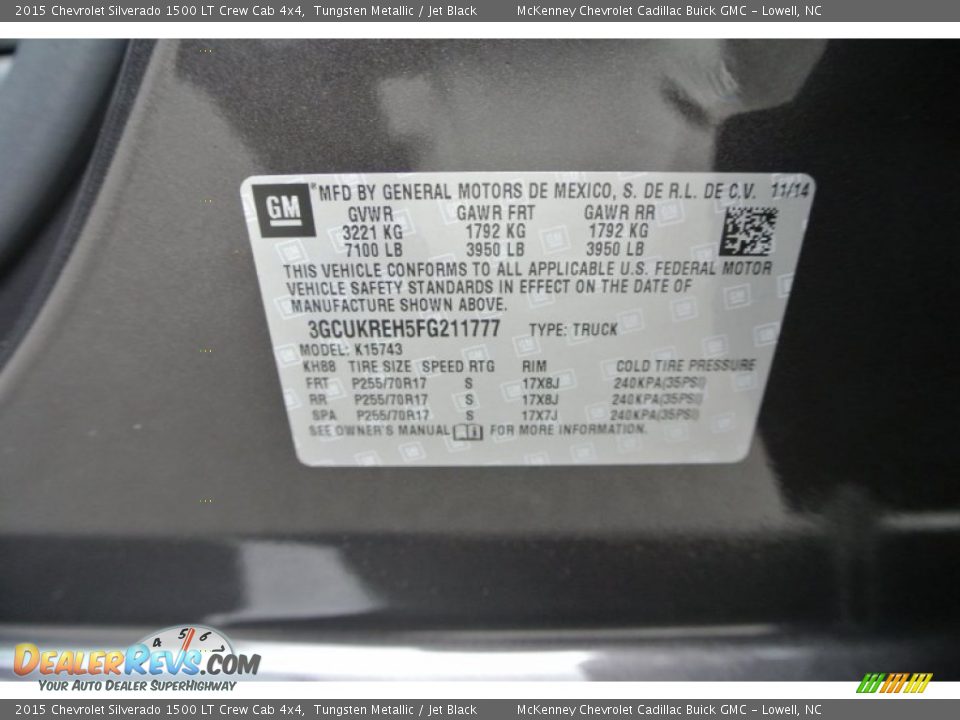 2015 Chevrolet Silverado 1500 LT Crew Cab 4x4 Tungsten Metallic / Jet Black Photo #7